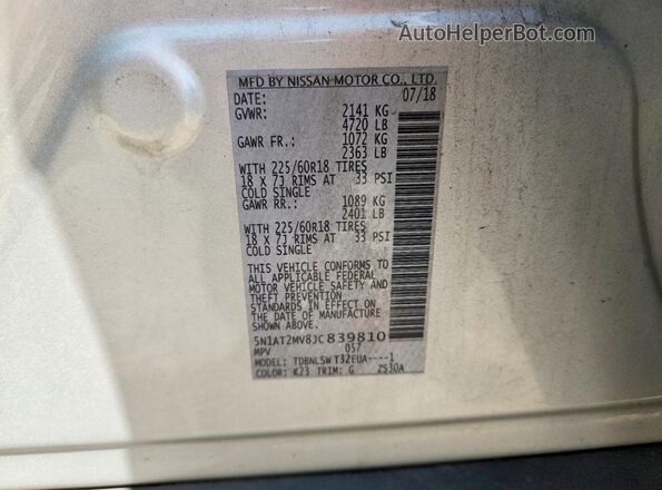 5N1AT2MV8JC839810 2018 NISSAN ROGUE Silver Vista interior de 360 grados