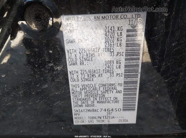 5N1AT2MV8KC746450 2019 NISSAN ROGUE Черный Вид подкапотного пространства