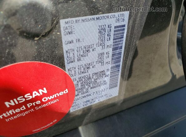5N1AT2MV9HC731027 2017 NISSAN ROGUE Gray VIN կոդի պիտակի տեսք