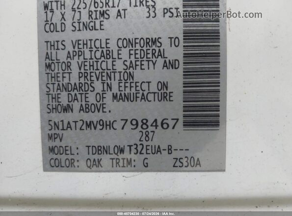 5N1AT2MV9HC798467 2017 NISSAN ROGUE White Widok komory silnika