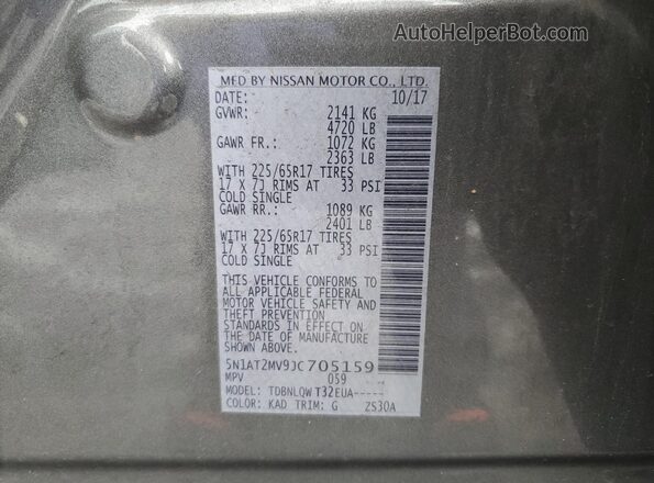 5N1AT2MV9JC705159 2018 NISSAN ROGUE Silver VIN կոդի պիտակի տեսք