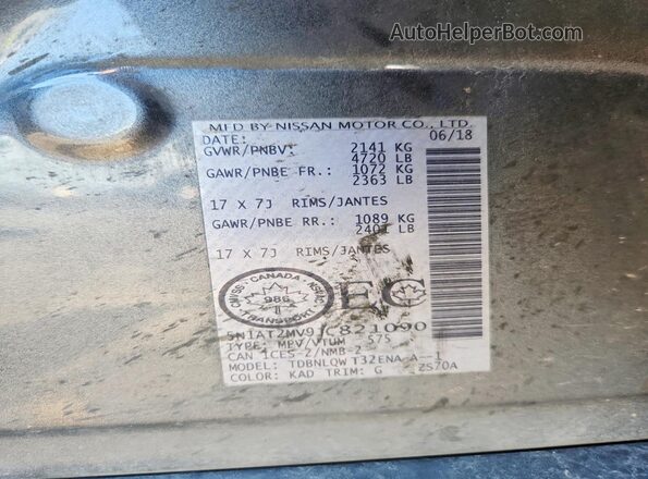 5N1AT2MV9JC821090 2018 NISSAN ROGUE Charcoal Շարժիչի բաժամունքի տեսք