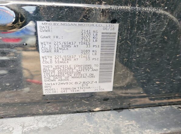 5N1AT2MV9JC828024 2018 NISSAN ROGUE Черный Вид наклейки с VIN-кодом