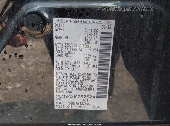 5N1AT2MVXJC752524 2018 NISSAN ROGUE Black Widok komory silnika