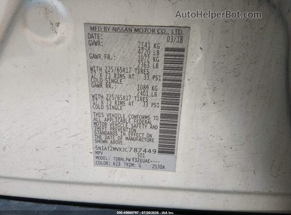5N1AT2MVXJc787449 2018 NISSAN ROGUE Silver Engine compartment view