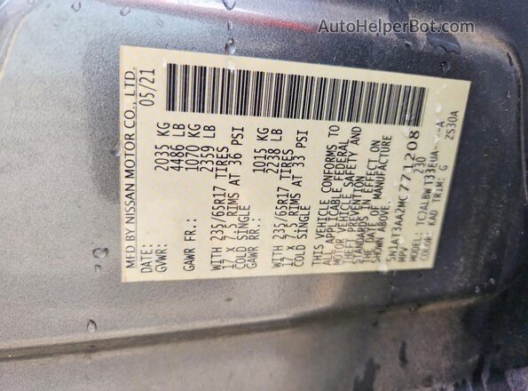 5N1AT3AA2MC771208 2021 NISSAN ROGUE Gray 360 interior view