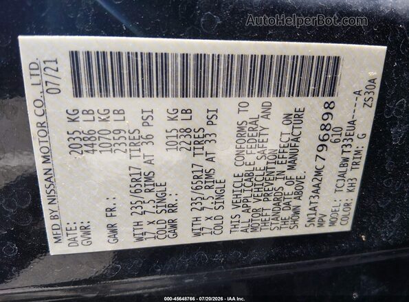 5N1AT3AA2MC796898 2021 NISSAN ROGUE Черный Вид подкапотного пространства