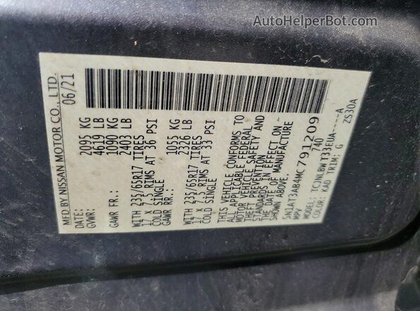 5N1AT3AB4MC791209 2021 NISSAN ROGUE Gray Vista interior de 360 grados