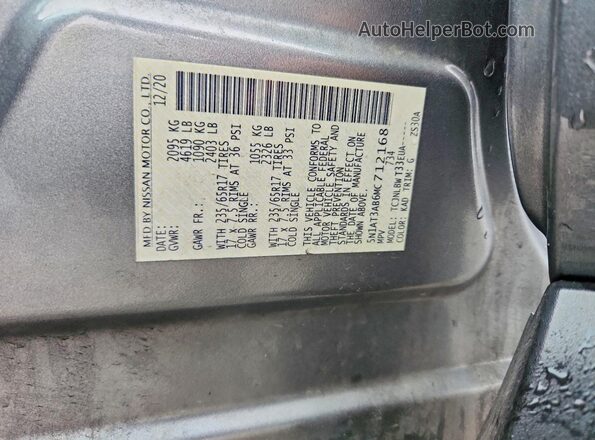 5N1AT3AB6MC712168 2021 NISSAN ROGUE Gray VIN sticker view
