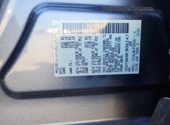5N1AT3BA4MC806247 2021 NISSAN ROGUE Gray VIN sticker view