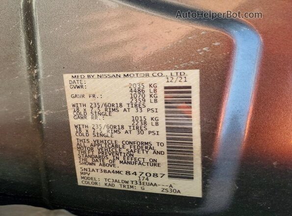 5N1AT3BA4MC847087 2021 NISSAN ROGUE Charcoal Սալոնի 360 աստիճան տեսք