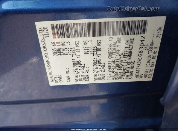 5N1AT3BA5MC683042 2021 NISSAN ROGUE Синий Вид подкапотного пространства