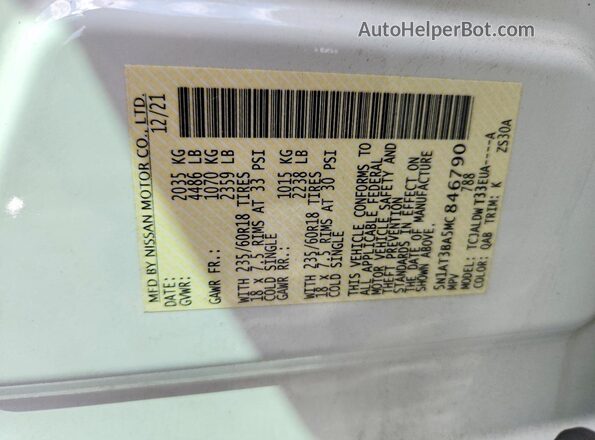 5N1AT3BA5MC846790 2021 NISSAN ROGUE White VIN sticker view