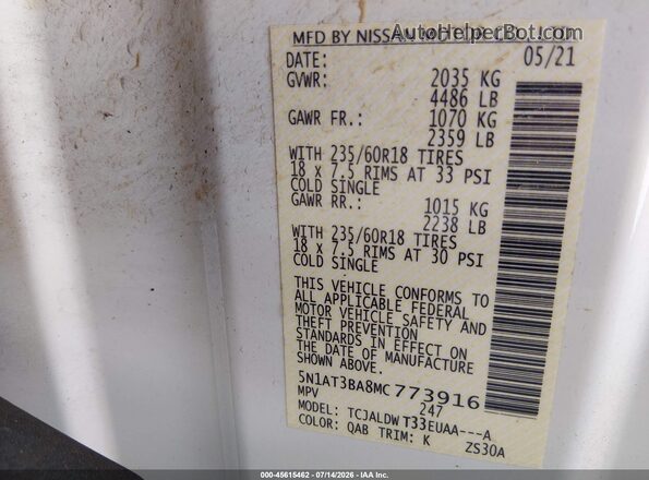 5N1AT3BA8MC773916 2021 NISSAN ROGUE White Widok komory silnika
