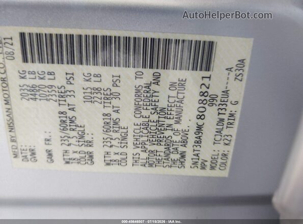 5N1AT3BA9MC808821 2021 NISSAN ROGUE Silver Widok komory silnika