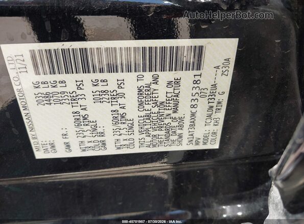5N1AT3BAXMC835381 2021 NISSAN ROGUE Black Вид підкапотного простору
