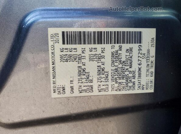 5N1AT3BB0MC677299 2021 NISSAN ROGUE Gray Widok naklejki z numerem VIN