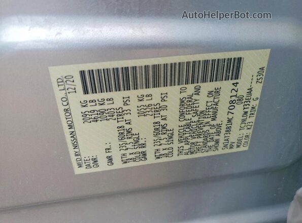 5N1AT3BB1MC708124 2021 NISSAN ROGUE Silver Widok naklejki z numerem VIN