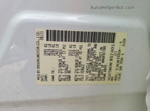5N1AT3BB3MC807401 2021 NISSAN ROGUE White Widok naklejki z numerem VIN