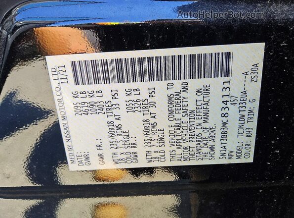 5N1AT3BB3MC834131 2021 NISSAN ROGUE Black VIN sticker view