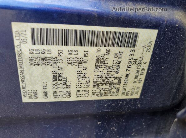 5N1AT3BB4MC769533 2021 NISSAN ROGUE Blue Widok naklejki z numerem VIN