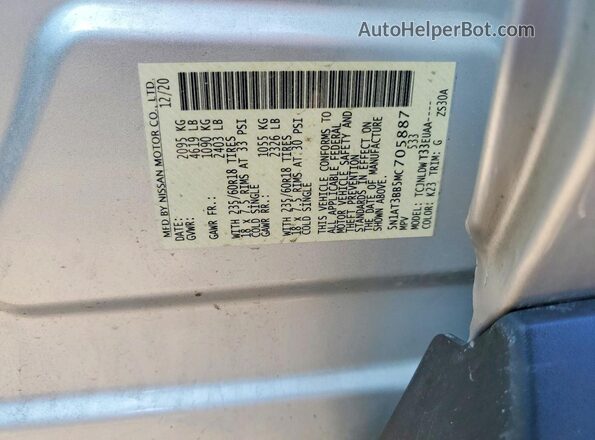 5N1AT3BB5MC705887 2021 NISSAN ROGUE Silver Vista de la etiqueta del VIN