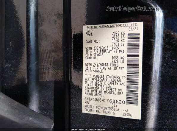 5N1AT3BB5MC768620 2021 NISSAN ROGUE Black Engine compartment view