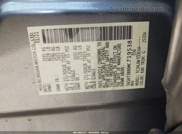 5N1AT3BB6MC719538 2021 NISSAN ROGUE Gray Շարժիչի բաժամունքի տեսք