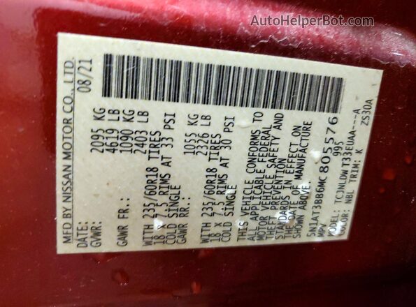 5N1AT3BB6MC805576 2021 NISSAN ROGUE Red Սալոնի 360 աստիճան տեսք