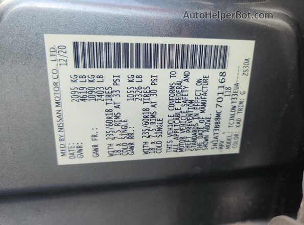 5N1AT3BB8MC701168 2021 NISSAN ROGUE Gray Вид наклейки з VIN-кодом