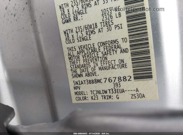 5N1AT3BB8MC767882 2021 NISSAN ROGUE Gray Engine compartment view