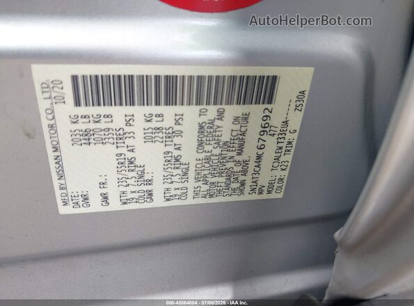 5N1AT3CA4MC679692 2021 NISSAN ROGUE Silver Widok komory silnika