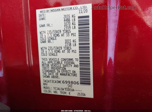 5N1AT3CA5MC699806 2021 NISSAN ROGUE  Widok komory silnika