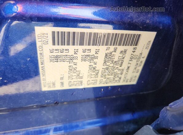 5N1AT3CA9MC730748 2021 NISSAN ROGUE Blue Սալոնի 360 աստիճան տեսք