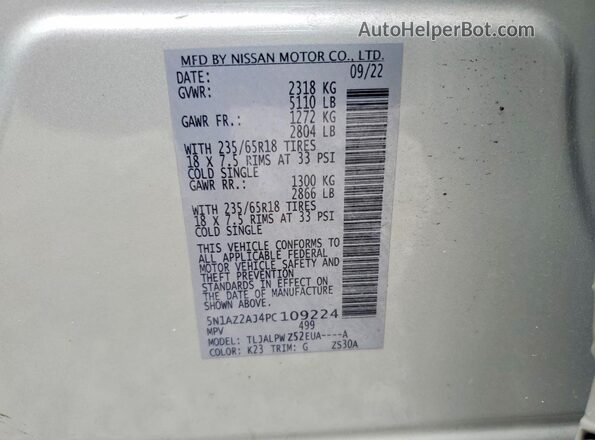 5N1AZ2AJ4PC109224 2023 NISSAN MURANO Silver VIN კოდის სტიკერის ხედი