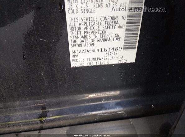 5N1AZ2AS4LN161489 2020 NISSAN MURANO Черный Вид подкапотного пространства