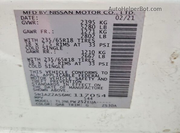 5N1AZ2AS6MC117054 2021 NISSAN MURANO White Widok komory silnika