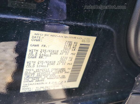5N1AZ2AS9LN126723 2020 NISSAN MURANO Black VIN կոդի պիտակի տեսք