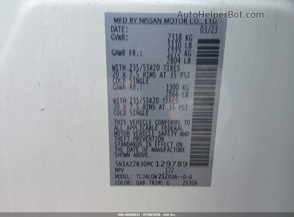 5N1AZ2BJ0PC129789 2023 NISSAN MURANO White Engine compartment view