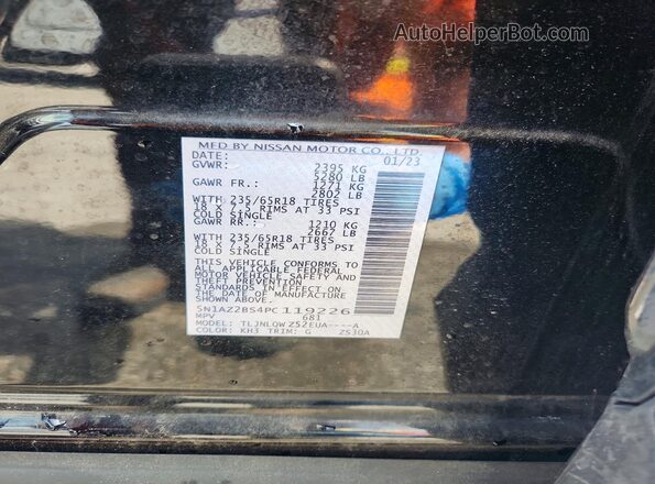 5N1AZ2BS4PC119226 2023 NISSAN MURANO Black VIN კოდის სტიკერის ხედი