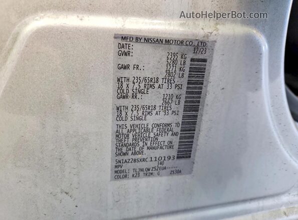 5N1AZ2BSXRC110193 2024 NISSAN MURANO Silver 360 interior view