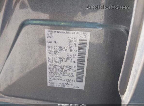 5N1AZ2CS0MC119623 2021 NISSAN MURANO Gray Vista del compartimento del motor