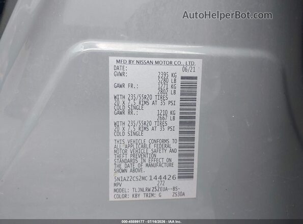 5N1AZ2CS2MC144426 2021 NISSAN MURANO Blue Вид підкапотного простору