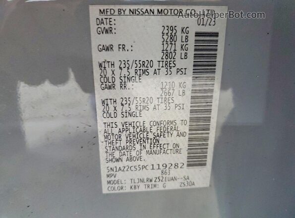 5N1AZ2CS5PC119282 2023 NISSAN MURANO Серый Вид наклейки с VIN-кодом