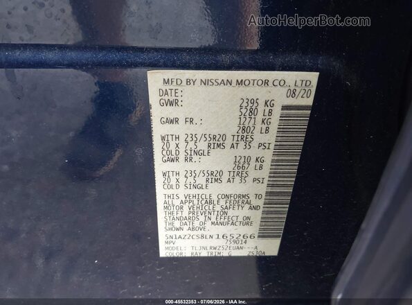 5N1AZ2CS8LN165266 2020 NISSAN MURANO Синий Вид подкапотного пространства