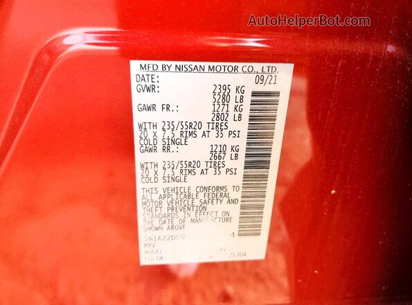 5N1AZ2DS0MC145914 2021 NISSAN MURANO Red VIN sticker view