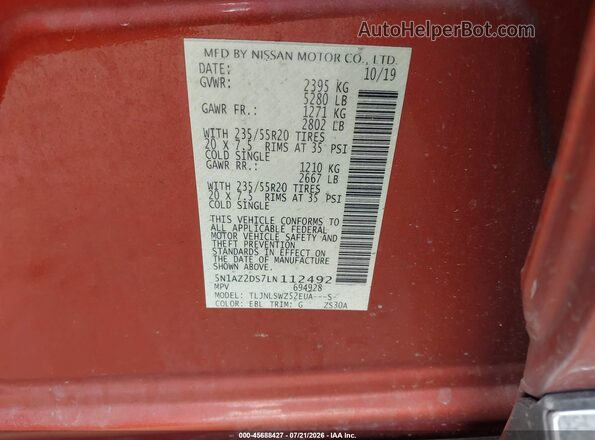 5N1AZ2DS7LN112492 2020 NISSAN MURANO Orange Вид підкапотного простору