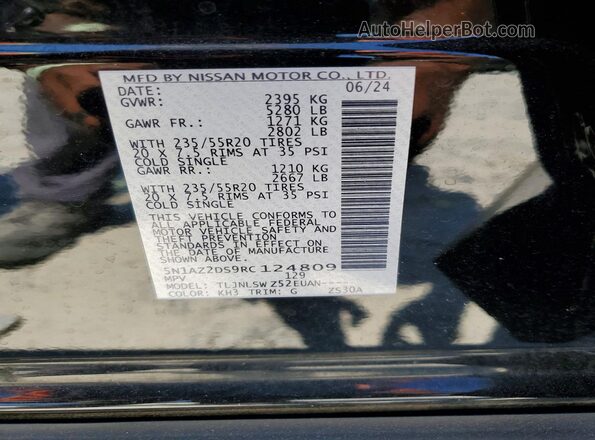 5N1AZ2DS9RC124809 2024 NISSAN MURANO Black Vista interior de 360 grados