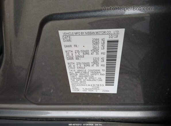 5N1AZ2MH1JN197833 2018 NISSAN MURANO Pewter Շարժիչի բաժամունքի տեսք