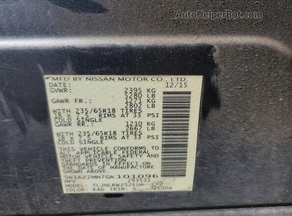 5N1AZ2MH7GN101096 2016 NISSAN MURANO Charcoal VIN sticker view